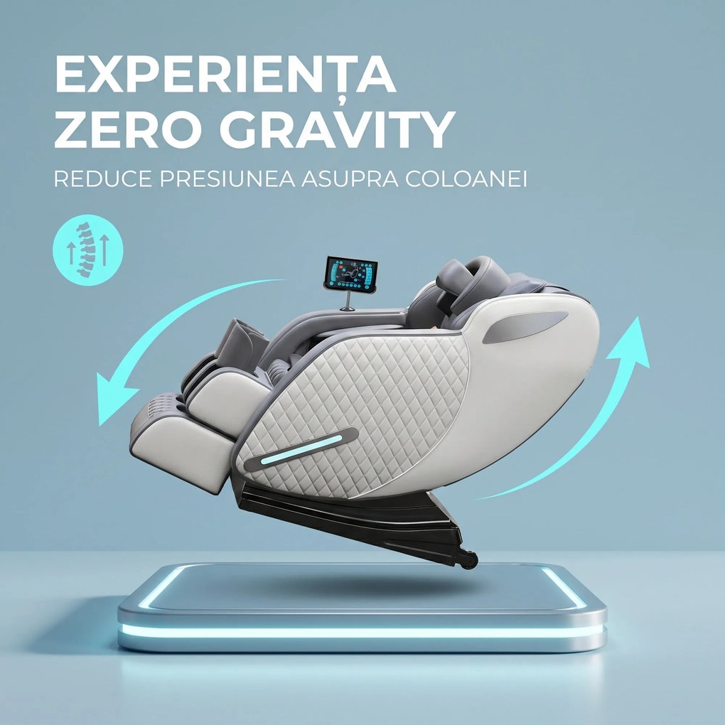 Fotoliu de masaj full body cu AI Voice, sistem S/L si airbag 360, Gri