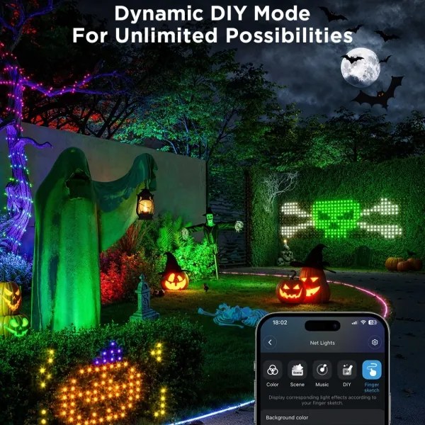 Plasă de iluminare LED RGBIC de exterior 143x85cm Wi-Fi Matter IP65