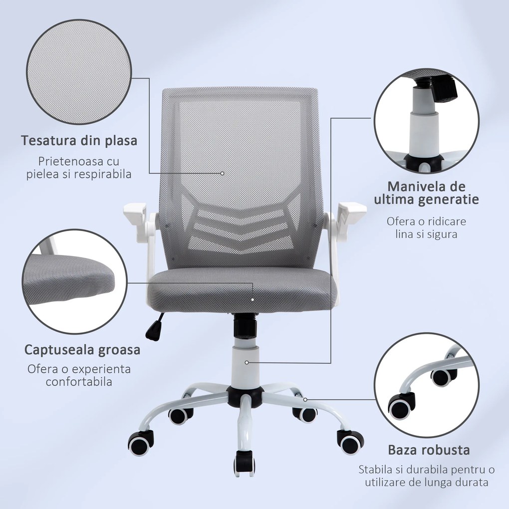 Vinsetto Scaun de Birou Ergonomic cu Suport Lombar din Țesătură, Gri | Aosom Romania