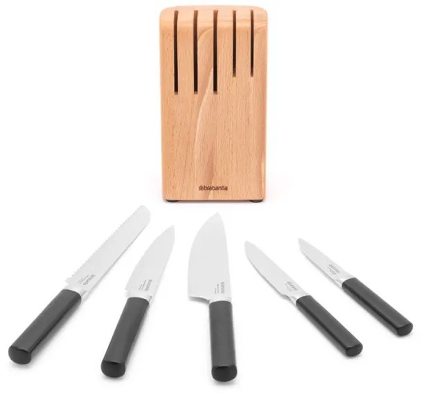 Set 5 cutite Brabantia Profile 1003298, Otel calit, Rezistent la zgarieturi si coroziune, Fag, Maro