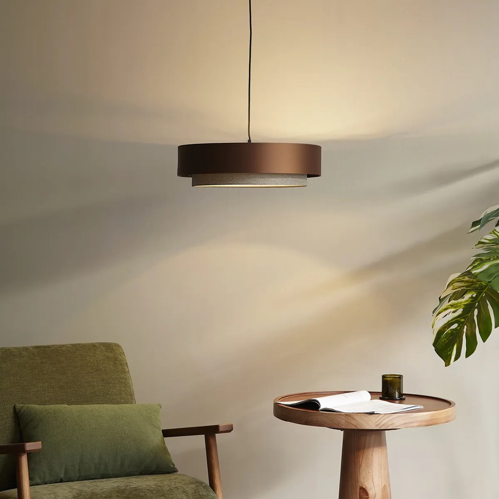 Lampă suspendată modernă bronz închis cu taupe 50cm 3 lumini - Drum Duo