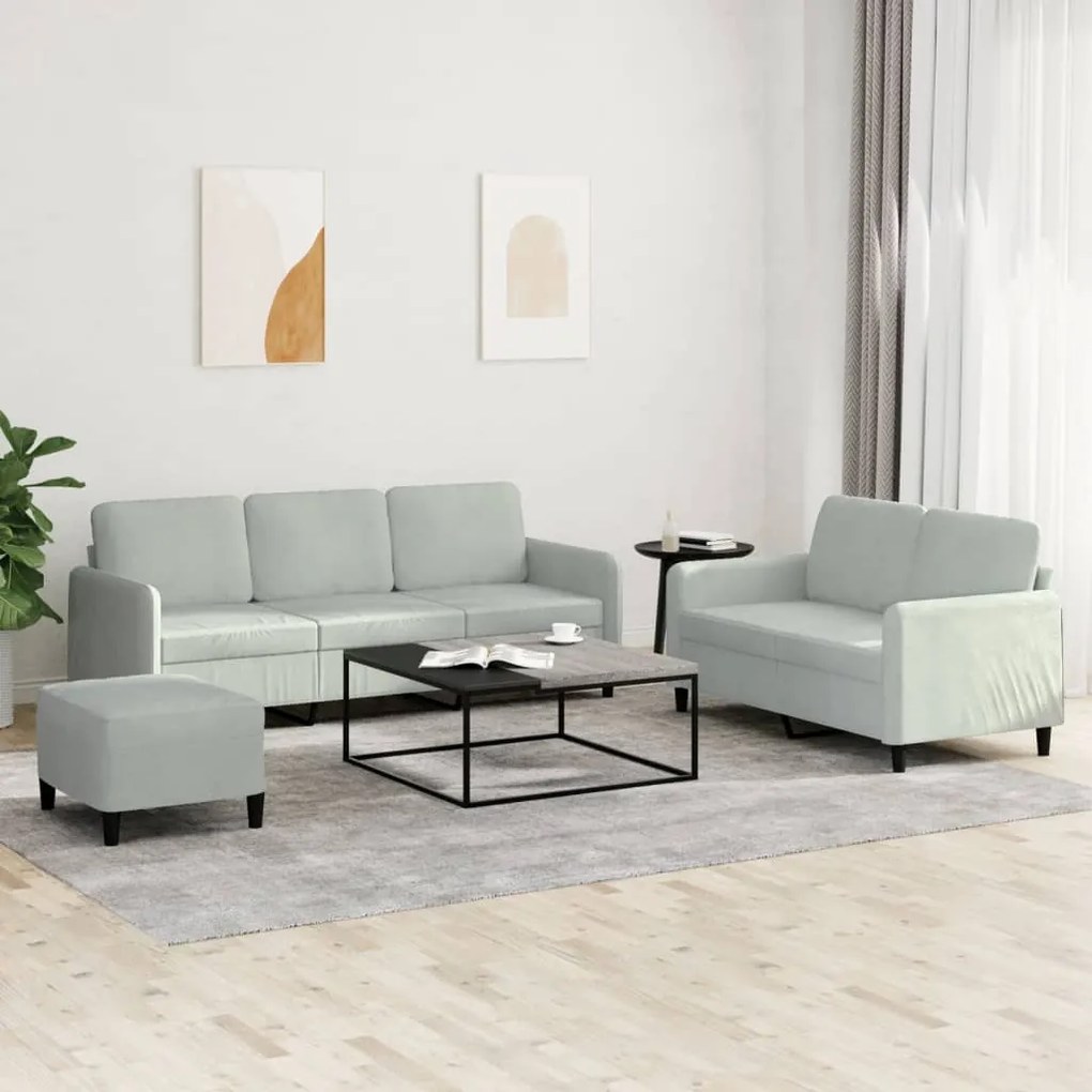 vidaXL Set de canapele, 3 piese, gri deschis, catifea