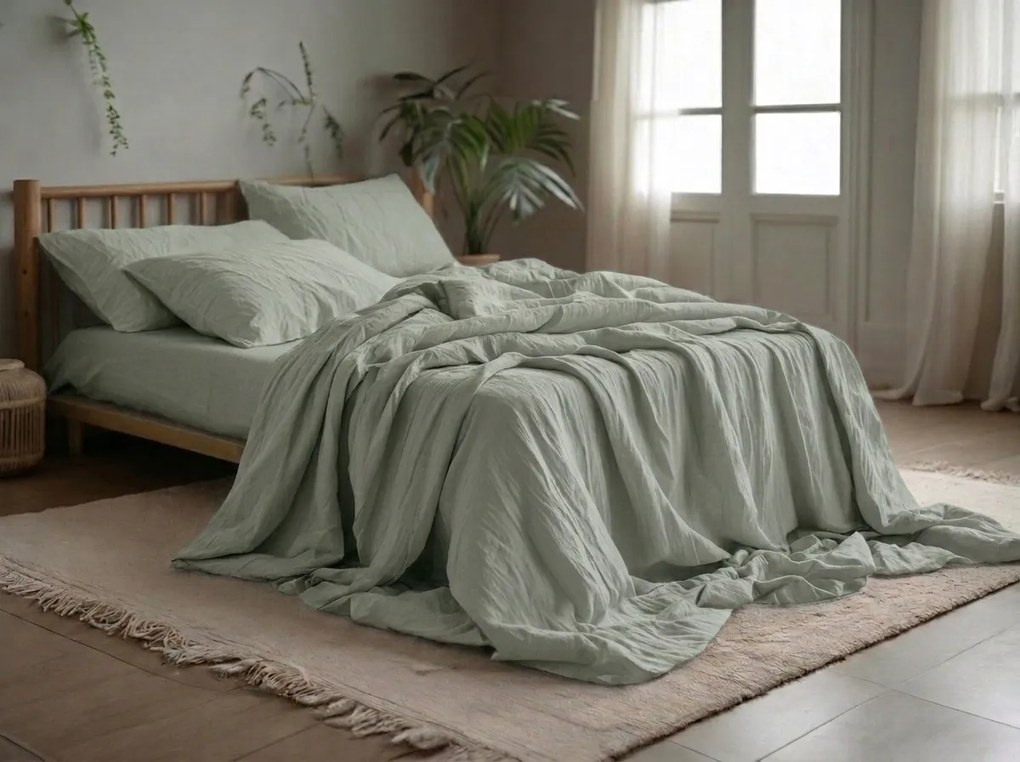 Lenjerie de pat din muselin Mussari verde salvie Dimensiune lenjerie de pat: 2 buc 70 x 90 cm | 200 x 220 cm