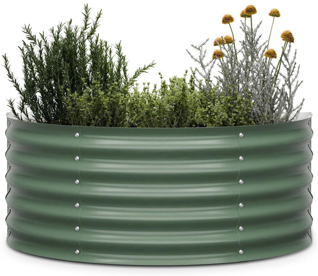High Grow Half Circle, ghiveci înălțat semicircular, 105x43x60 cm, din tablă ondulată de oțel, ușor de asamblat, rezistent la rugină și îngheț