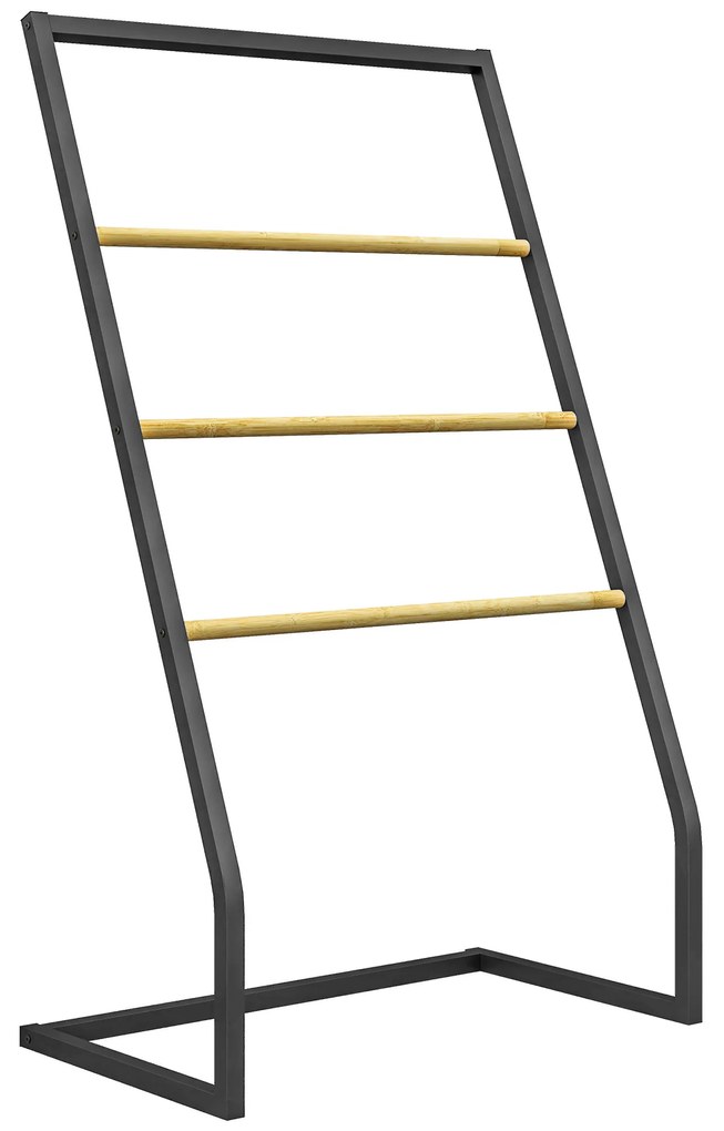 HOMCOM Suport pentru Prosoape cu 4 Nivele, din Bambus și Oțel, Suport Independent pentru Spații Mici, Baie și Cameră de Spălat, 60x35x102 cm, Lemn Natural | Aosom Romania