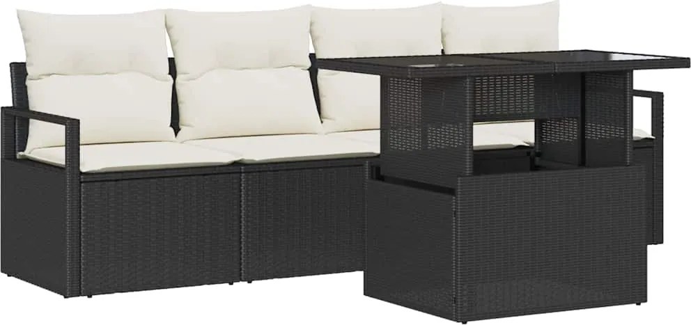 vidaXL Set de canapele pentru grădină 5 pcs Negru Rattan poli