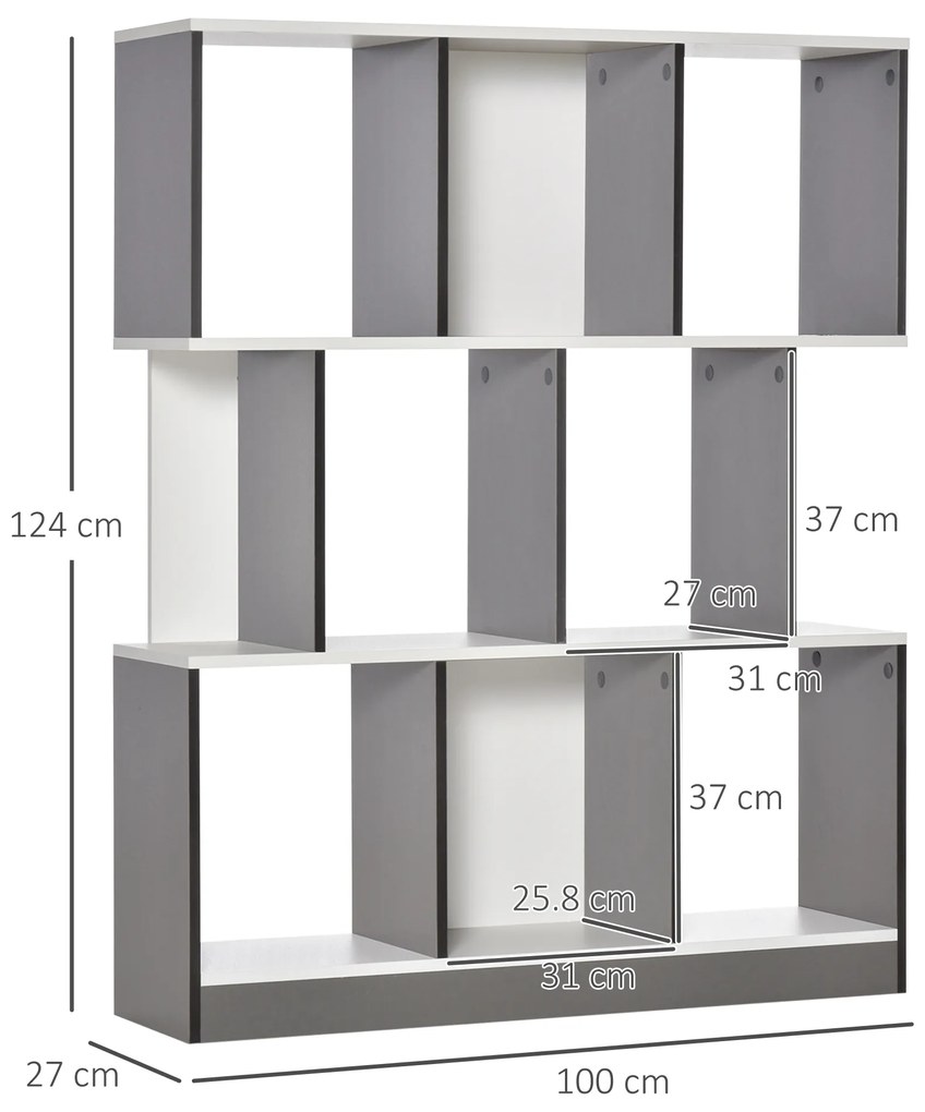 HOMCOM Bibliotecă Mobilă cu 8 Rafturi pentru Sufragerie și Dormitor, 100x24x124 cm, Gri Închis | Aosom Romania