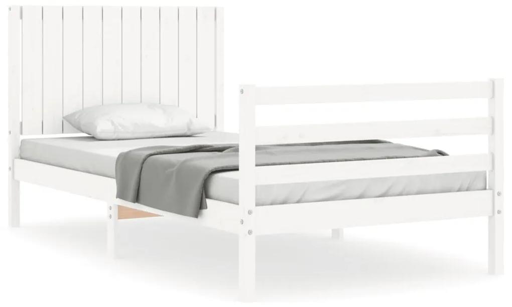 3194757 vidaXL Cadru de pat cu tăblie, alb, 100x200 cm, lemn masiv