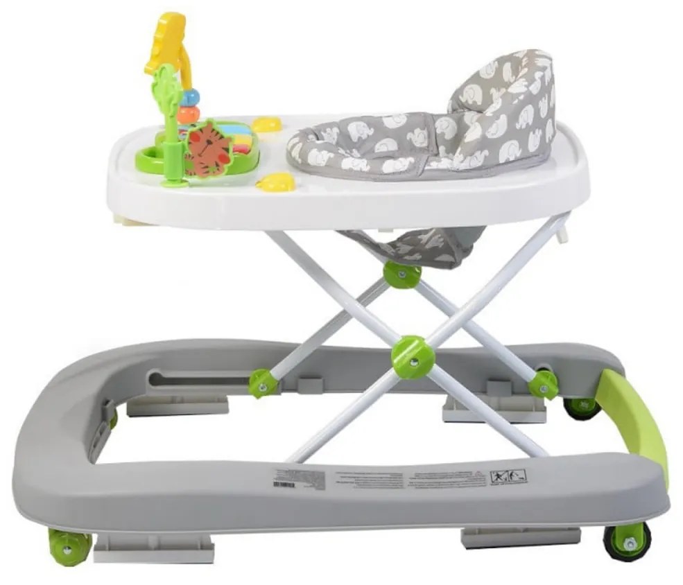 Premergator Premium reglabil in 3 trepte de inaltime NOVOKIDS™ ZooZoo Baby ,Roti silentioase din silicon, Cu melodii, Animalute, Pliabil, Gri