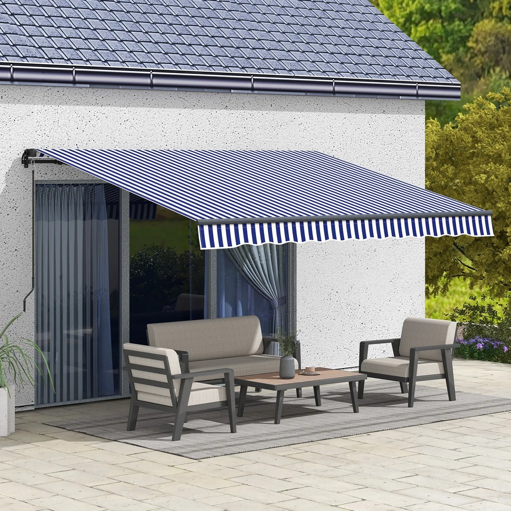 Outsunny Șuncă de soare Markiză Terasă, inclusiv Manivelă, rezistent la intemperii, 350 cm x 290 cm, Albastru + Alb | Aosom Romania