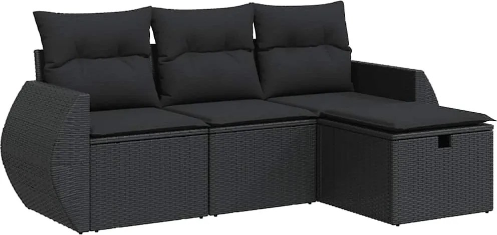 vidaXL Set mobilier de grădină cu perne, 4 piese, negru, poliratan