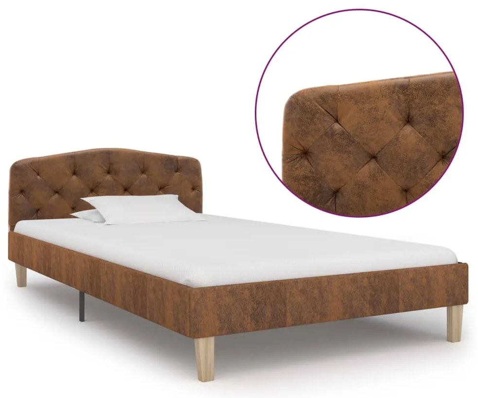 vidaXL Cadru de pat, maro, 90x200 cm, piele întoarsă ecologică