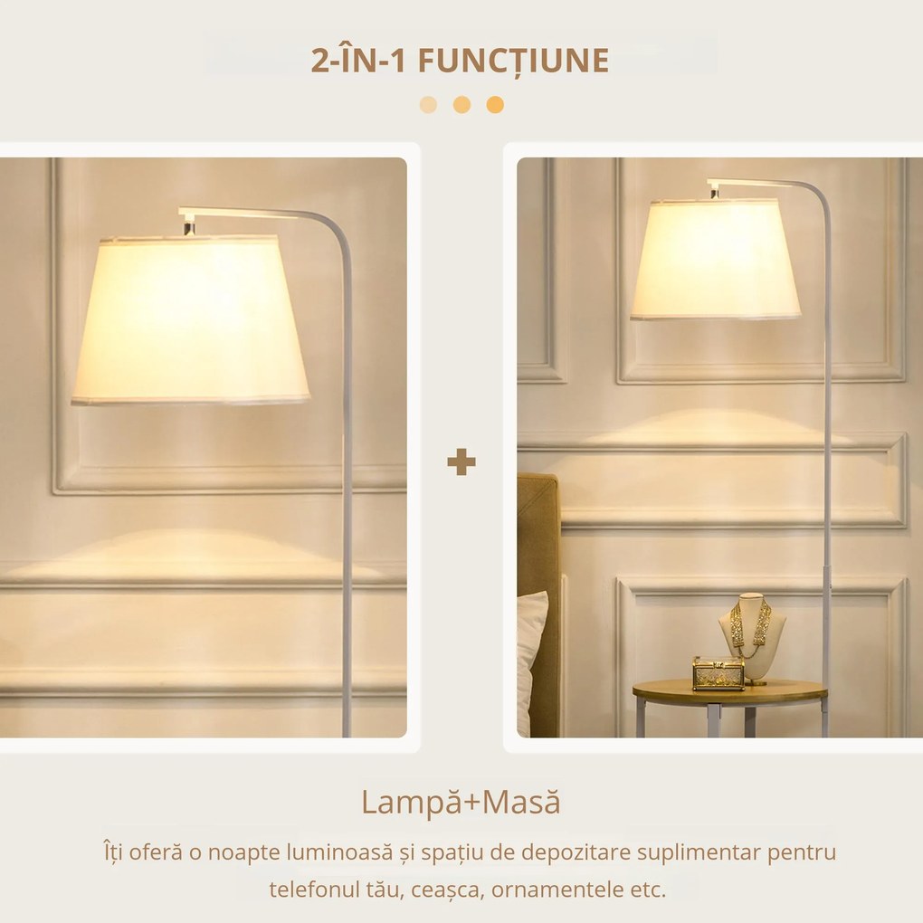 Homcom Lampă de Podea cu Rafturi și Măsuță Dublă din Bambus, Abajur Textil, Design Natural, Living sau Dormitor | Aosom Romania