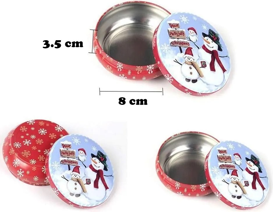 Cutie metalica rotunda pentru cadouri JOLLY ,   model Craciun, 8x3.5cm