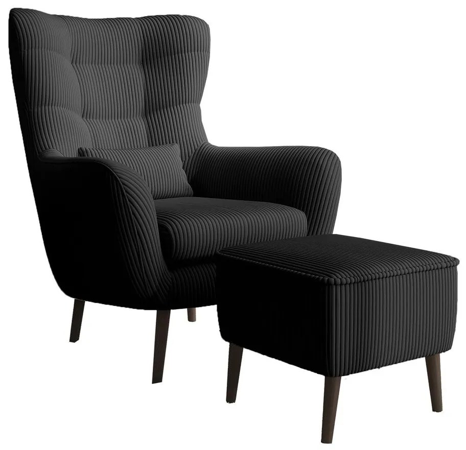Fotoliu cu suport picioare Veneza VZ2 (negru + negru). 1099394
