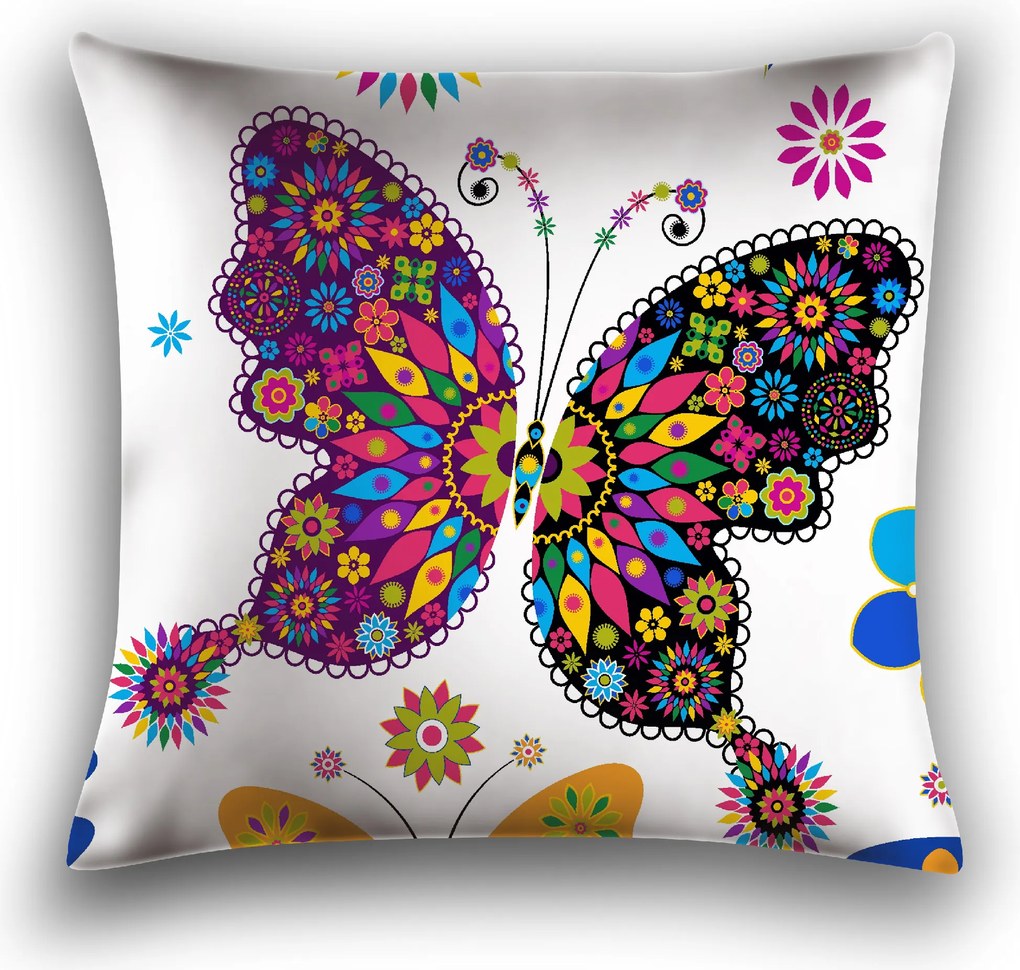 Husa pentru perna din microfibra FLUTURE COLORAT 45x45 cm, alb