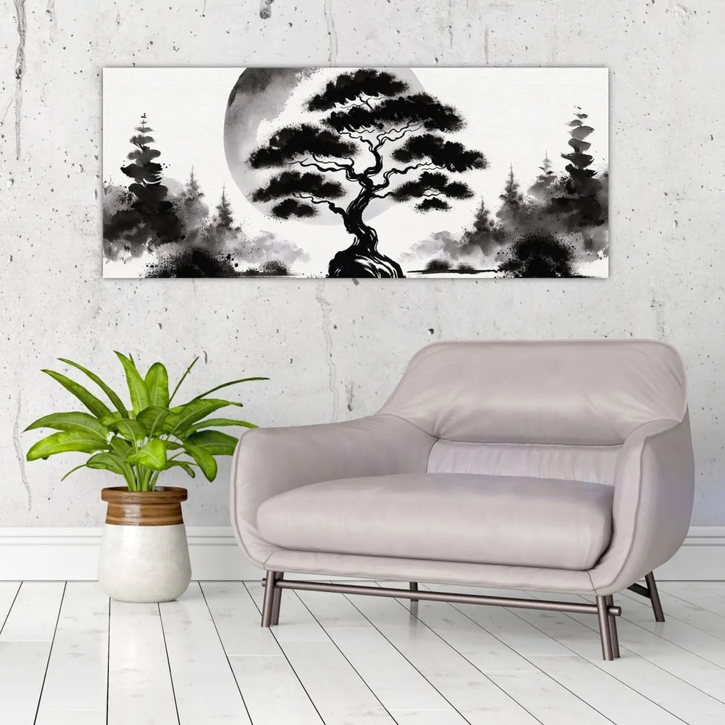 Tablou – Bonsai alb-negru (120x50 cm)