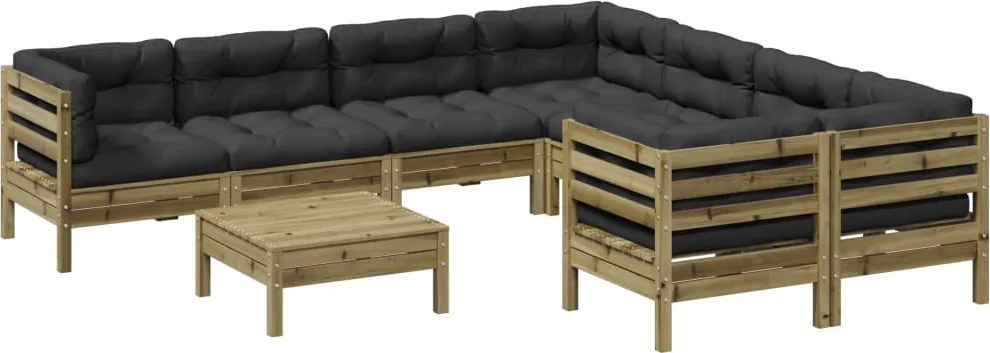 vidaXL Set canapea de grădină cu perne, 9 piese, lemn de pin tratat