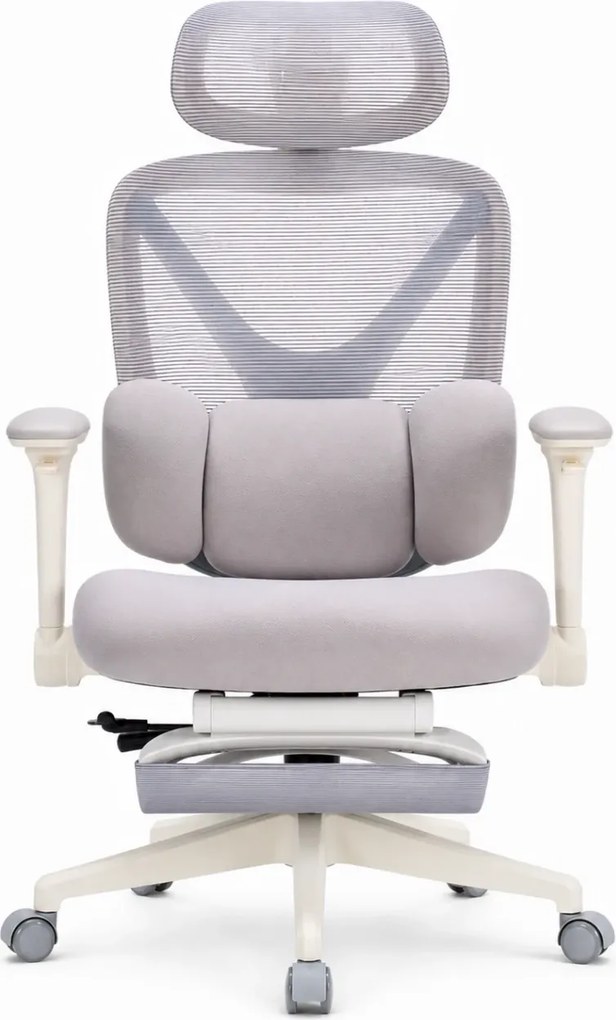 DeluxStar YX-977 NEXOR PRO FOAM SEAT – Scaun Ergonomic cu Suport Lombar 3D, Tetieră 3D, Cotiere 4D, Șezut Glisant, Înclinare 140°, Suport pentru Picioare, Gri
