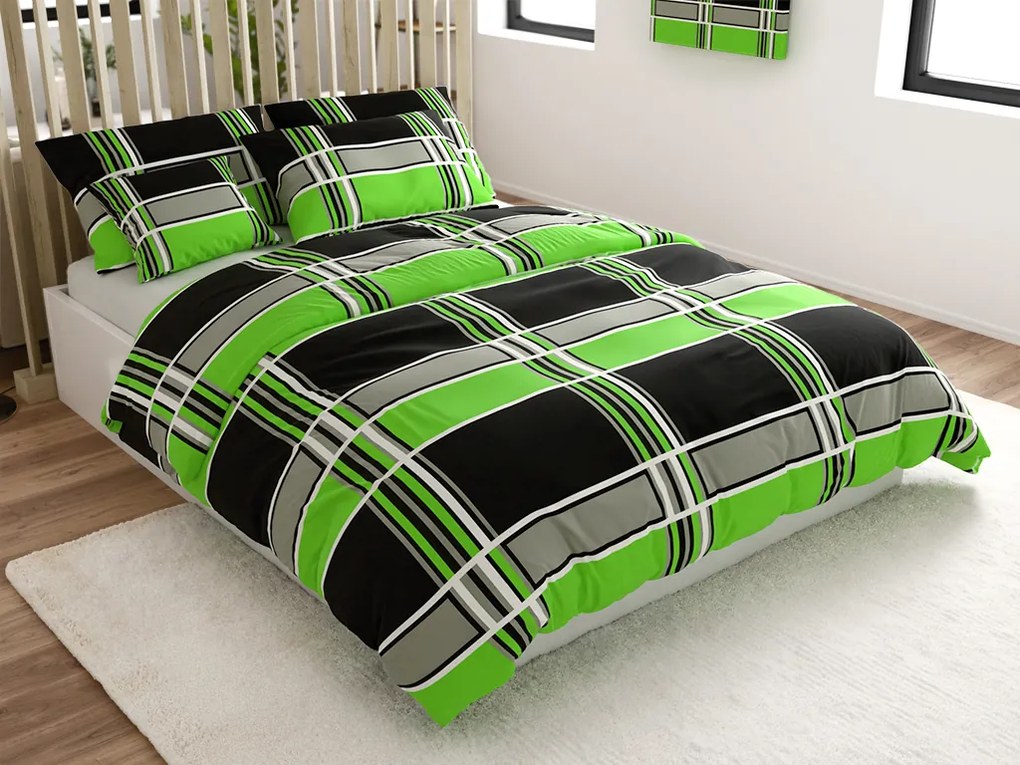 Lenjerie de pat din policoton KARO POLY verde Dimensiune lenjerie de pat: 70 x 90 cm | 140 x 200 cm