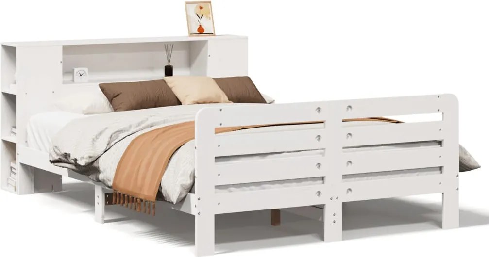 vidaXL Cadru de pat fără saltea, alb, 140x200 cm, lemn masiv pin