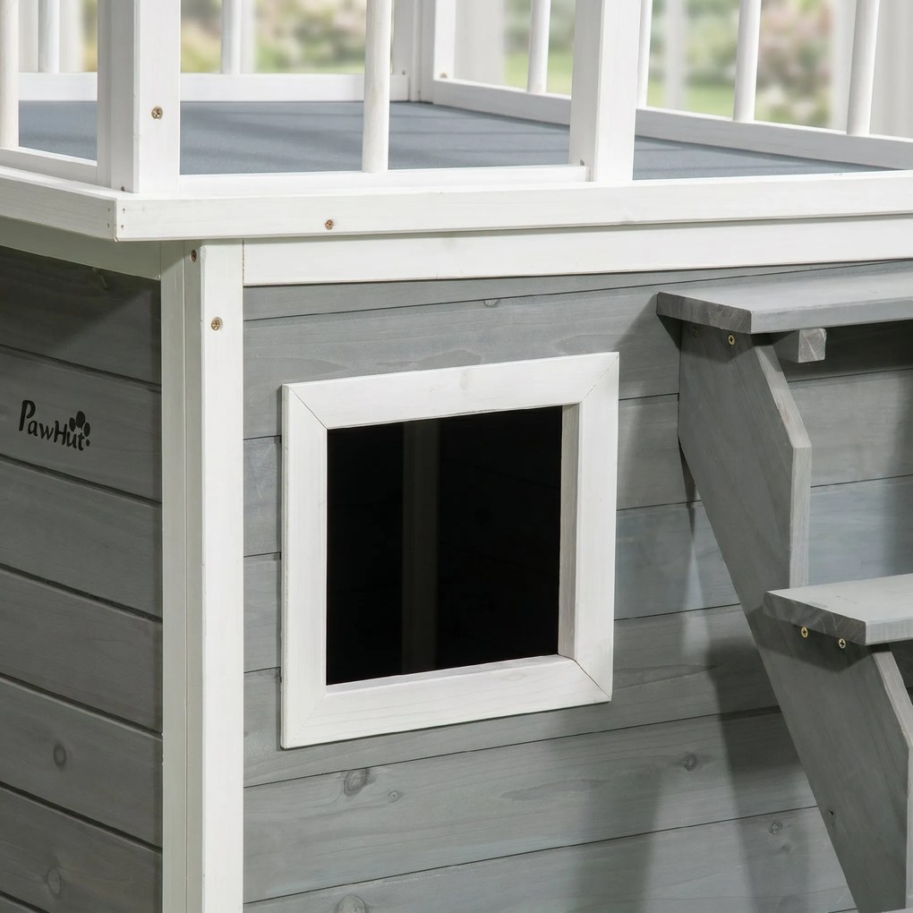 PawHut Cusca Exterior pentru Caini cu Balcon Scări și Picioare Înălțate Rezistentă la Intemperii | Aosom Romania