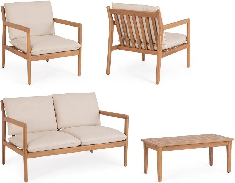 Set mobilier de grădină în culoare naturală din lemn de acacia pentru 4 persoane Danubio – Bizzotto