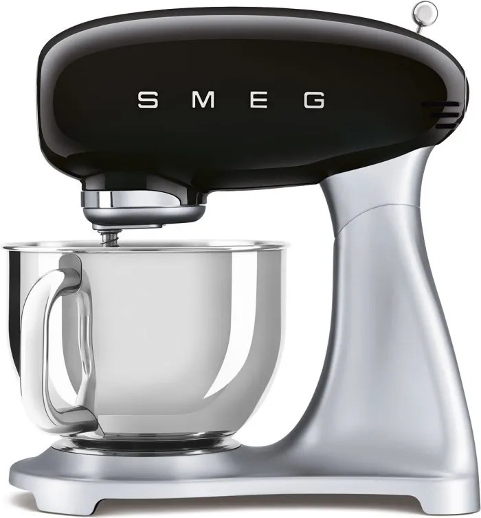 Mixer planetar Smeg SMF04BLEU, 800 W, 4,8 l, 10 viteze, funcție de pornire treptată, picioare antiderapante, negru/inoxidabil