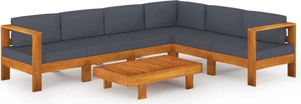 vidaXL Set mobilier grădină perne gri închis, 7 piese, lemn acacia