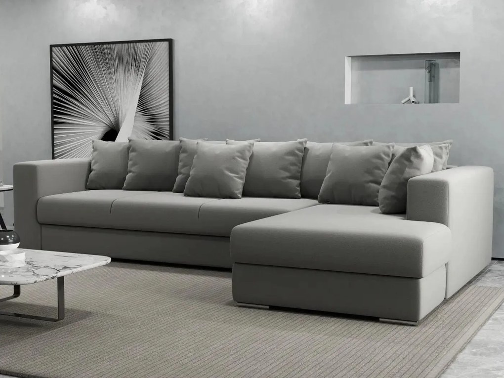 Colțar extensibil dumonde cu ladă de depozitare si sezut confortabil din spuma high-density, Gloria Royal Grey II 320x183 cm