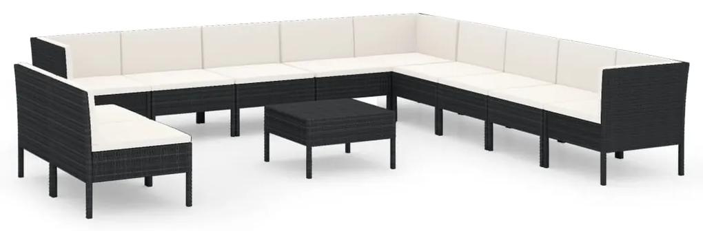 3094476 vidaXL Set mobilier de grădină cu perne, 12 piese, negru, poliratan