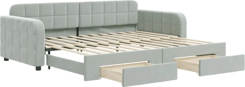 vidaXL Pat de zi cu extensie și sertare, gri deschis 90x200 cm catifea
