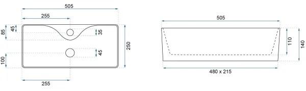 REA-U0699 - Lavoar pentru blat MERY 25x50,5 cm ceramică/alb lucios