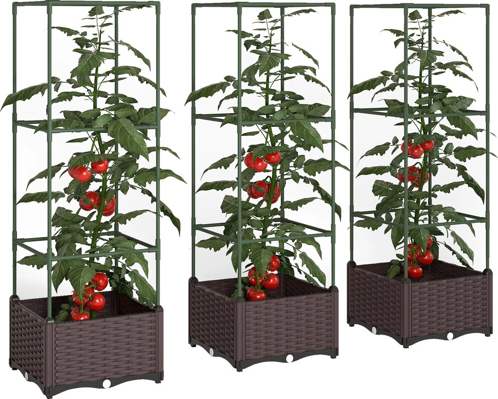 Outsunny Jardinieră înălțată cu spalier set de 3 jardiniere cu orificii de scurgere | Aosom Romania