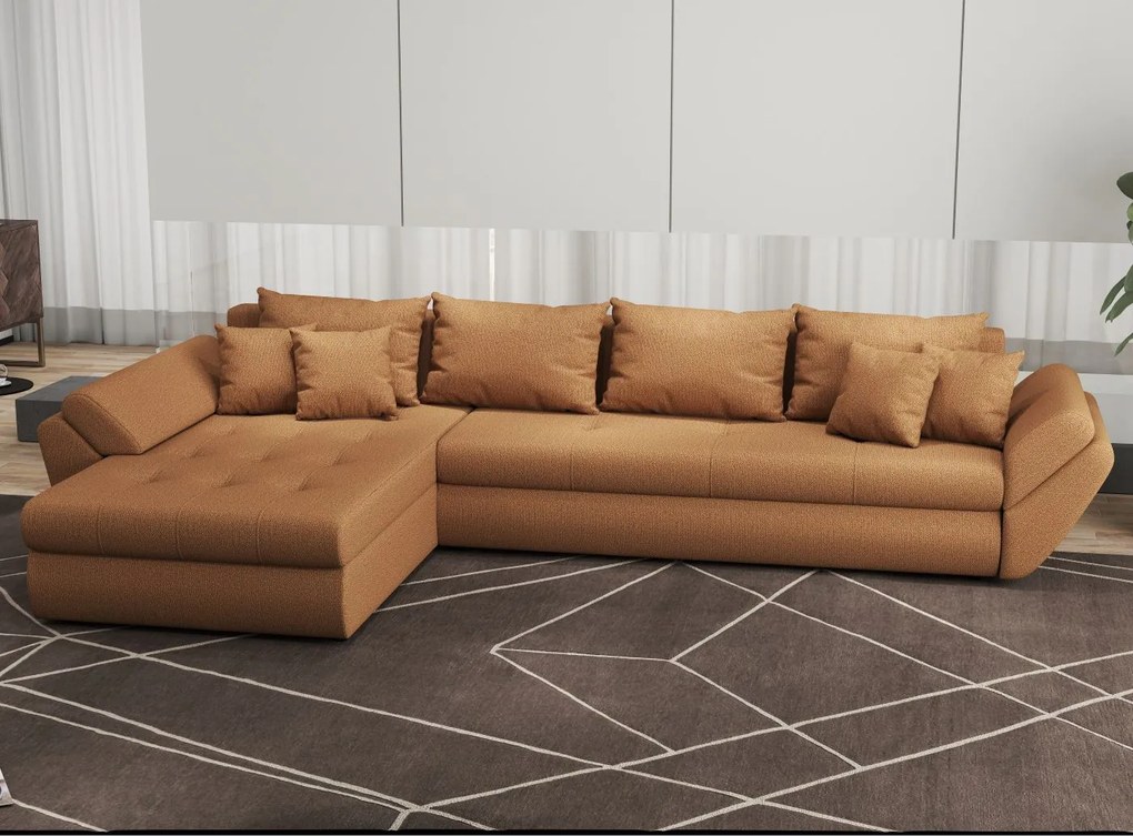 Colțar extensibil dumonde cu ladă de depozitare si sezut confortabil din spuma high-density, Loana XL Enjoy Mango 335x185 cm