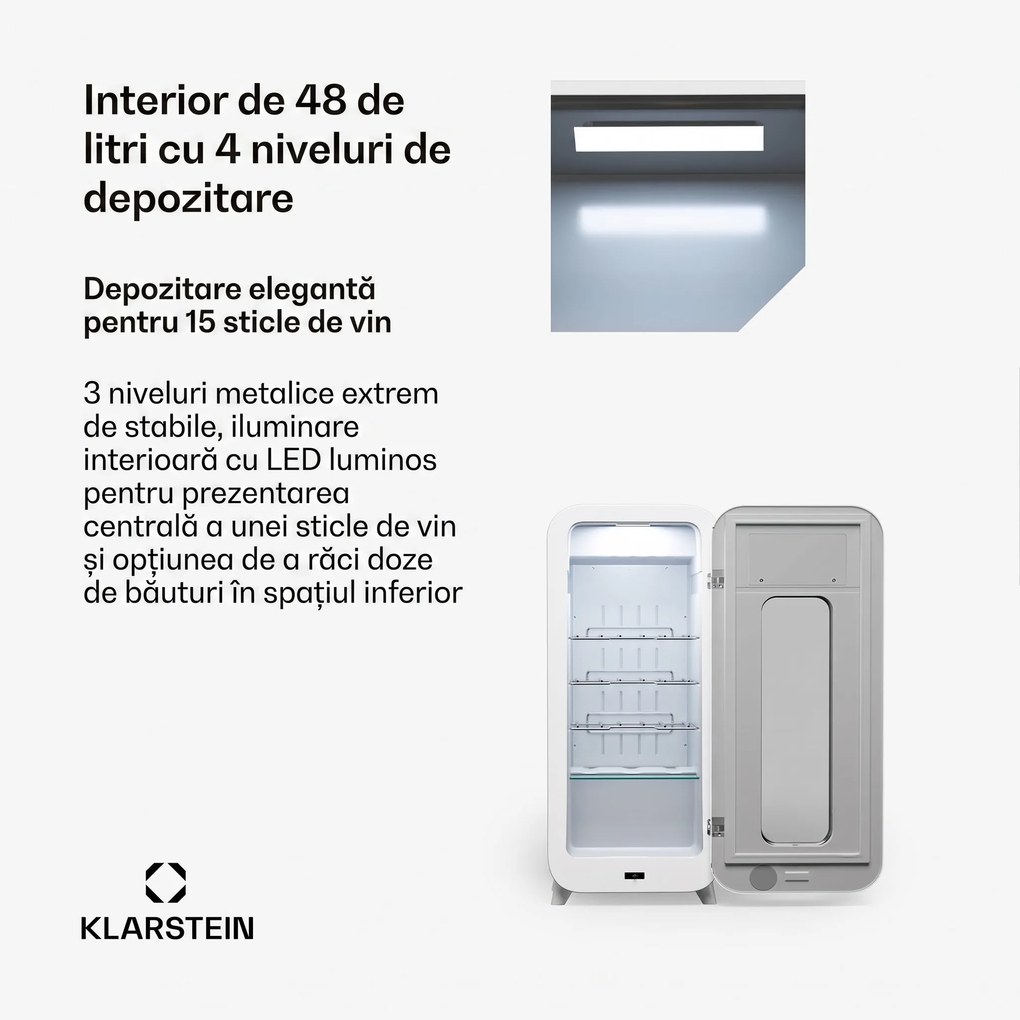 Klarstein Shirley 15 Uno. frigider pentru vinuri, 15 sticle, 5 - 20 °C, control tactil, retro