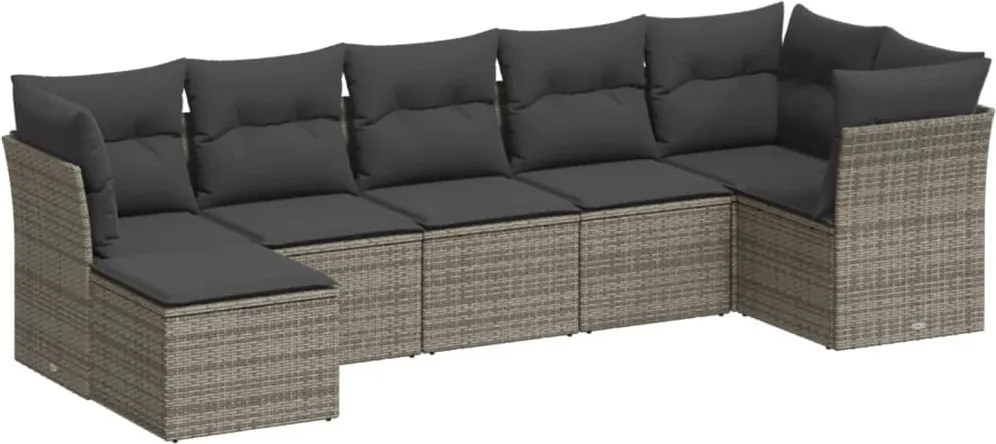 vidaXL Set canapele de grădină, 7 piese, cu perne, gri, poliratan