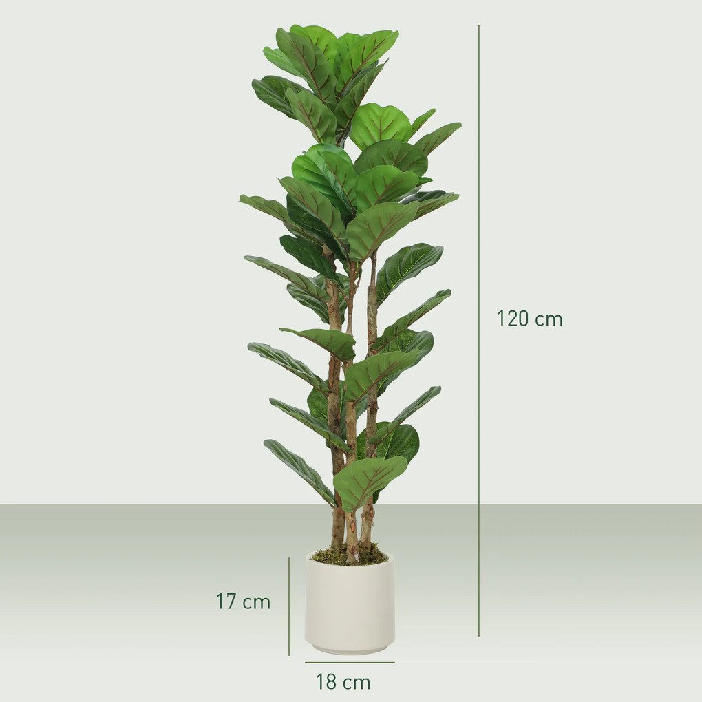 HOMCOM Plantă artificială de interior 120 cm Ficus lyrata arbore artificial cu ghiveci din plastic și trunchi din lemn masiv, verde | Aosom Romania