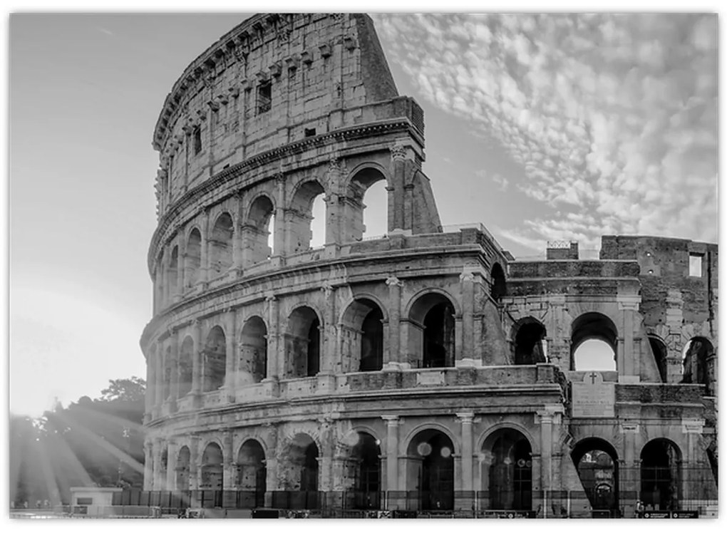 Tablou pe sticlă - Colosseum din Roma, alb-negru (70x50 cm)
