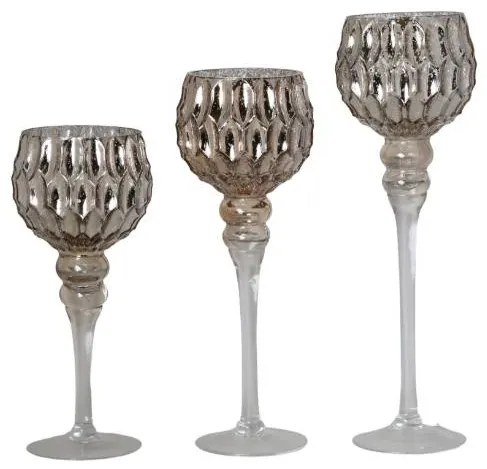 Set 3 potire nuanta sampanie din sticla