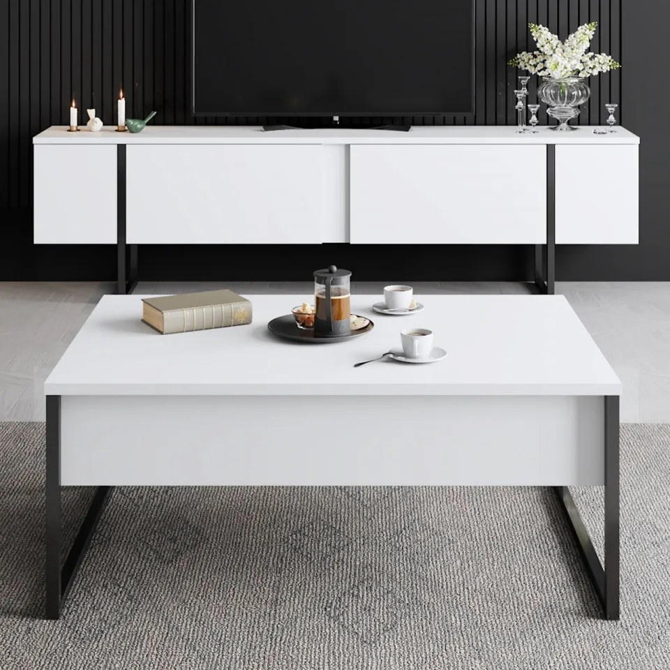 Comoda TV Luxe, Alb / Negru