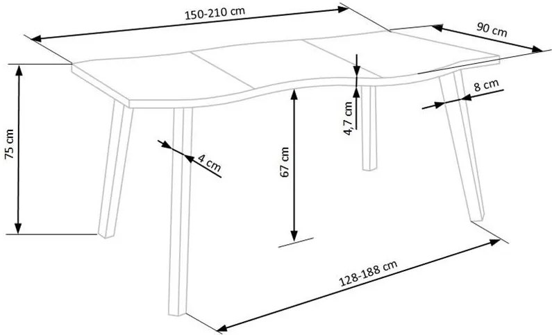 Masa dining extensibila decor din Stejar, BRYNE 150(210)x90