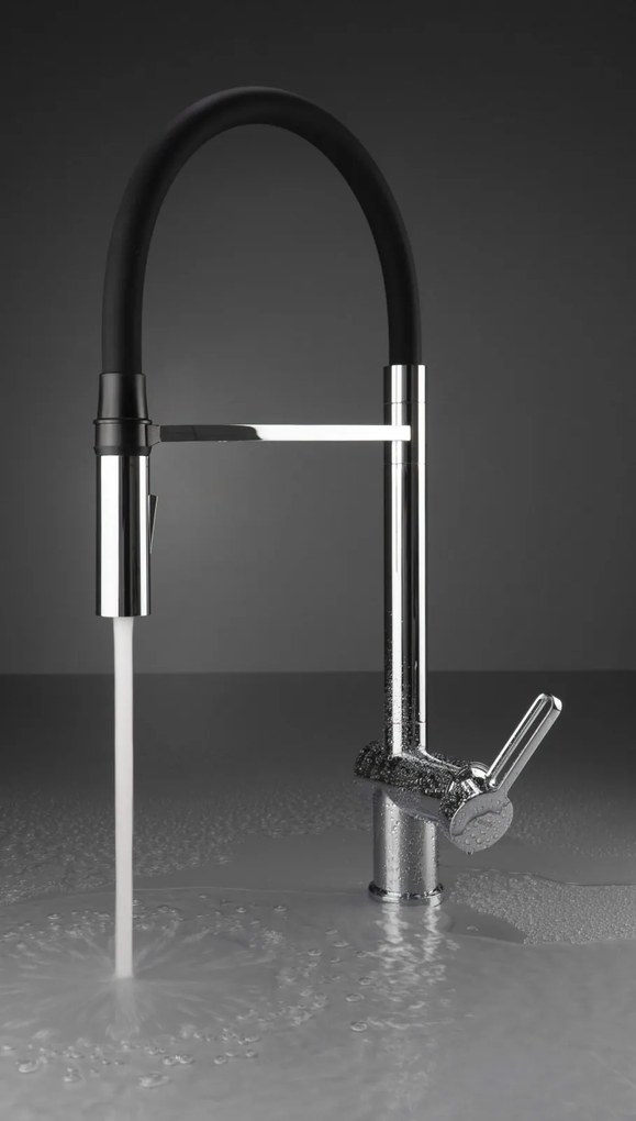 Baterie pentru chiuveta bucatarie, crom, cap mixer, pipa flexibila, 2 tipuri de jet, Deante Magnetic