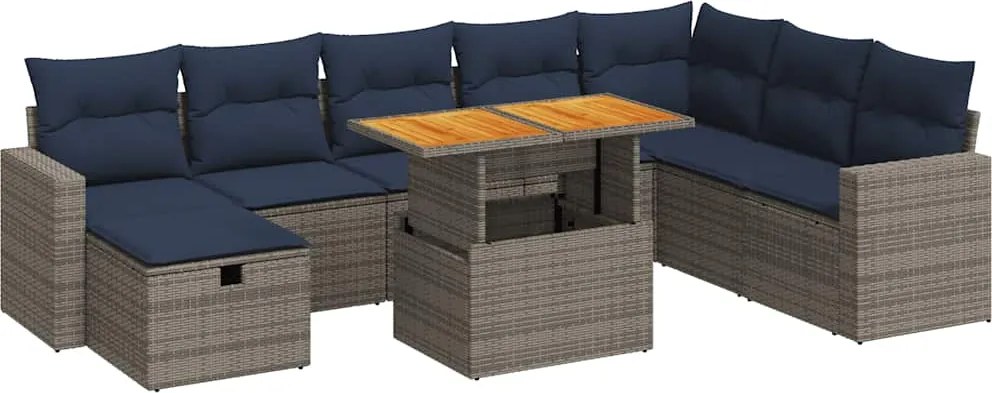 vidaXL Set canapele grădină cu perne 9 piese gri poliratan/lemn acacia