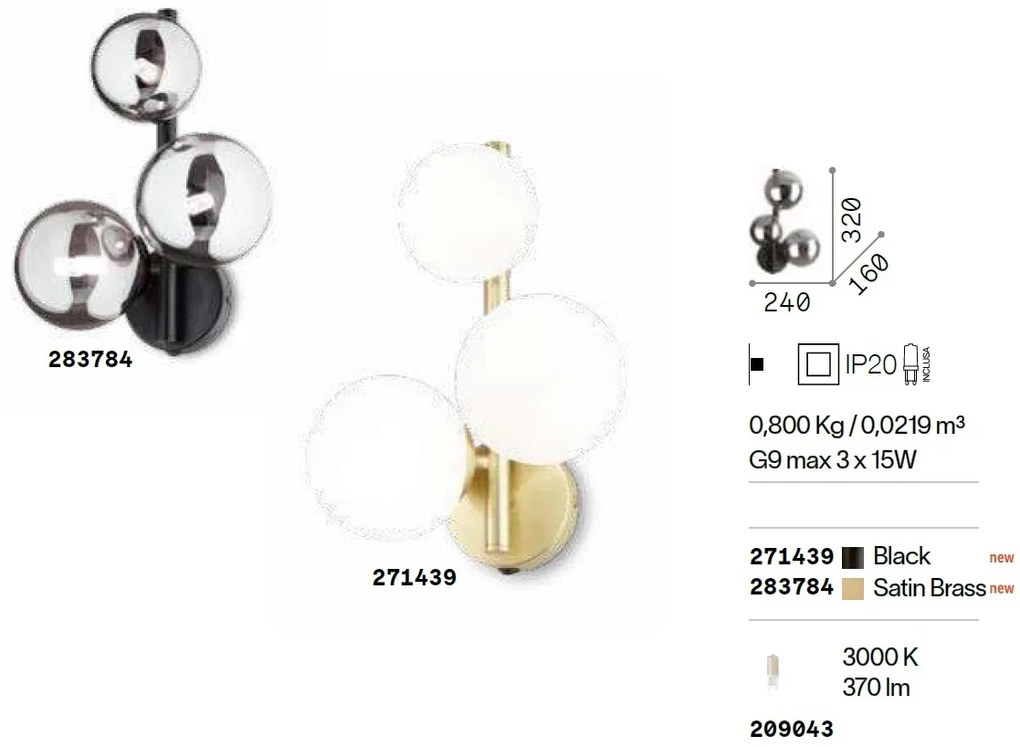 Aplica de perete moderna cu 3 surse de lumina PERLAGE AP3 OTTONE