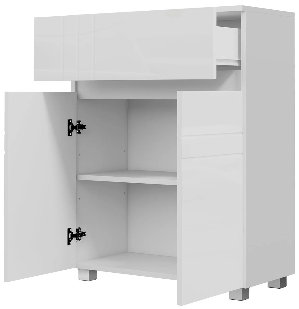 kleankin Mobilier de depozitare pentru baie pe picioare dulap 2 uși 1 sertar, raft reglabil, alb lacuit | Aosom Romania