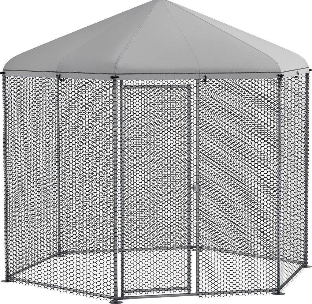 PawHut Țarc pentru găini exterior 5 m² parc cu plasă dim. 2,8L x 2,45l x 2,46H - spațiu acoperit - 5/8 găini | Aosom Romania