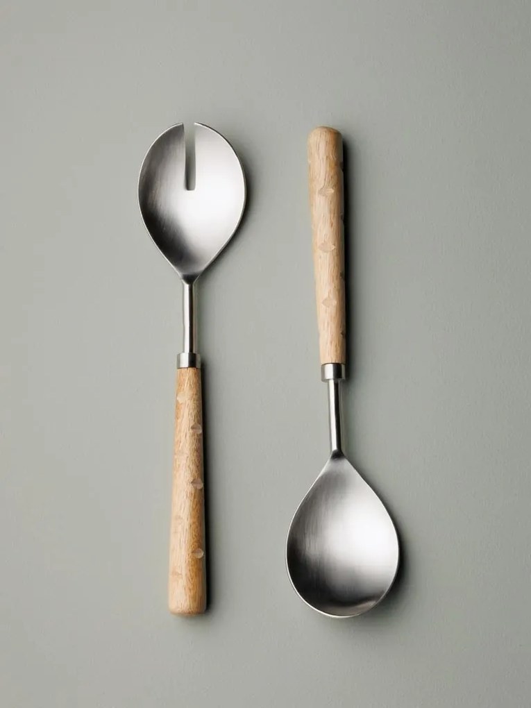 Set 2 ustensile pentru servire salata, din otel, cu maner din lemn, Impression