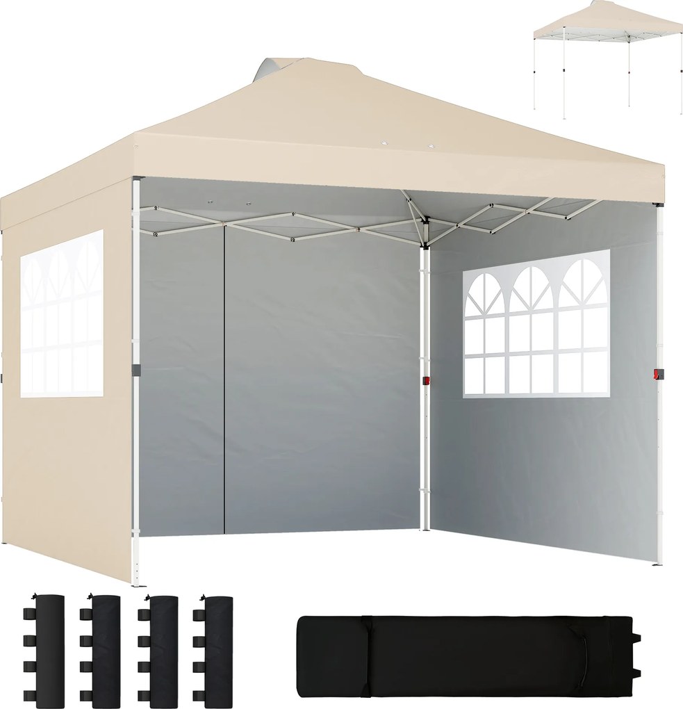 Outsunny Tonelă de grădină pop-up cort pliant înălțime reglabil 3 pereți laterali saci cu nisip geantă de transport 3 x 3 m crem | Aosom Romania