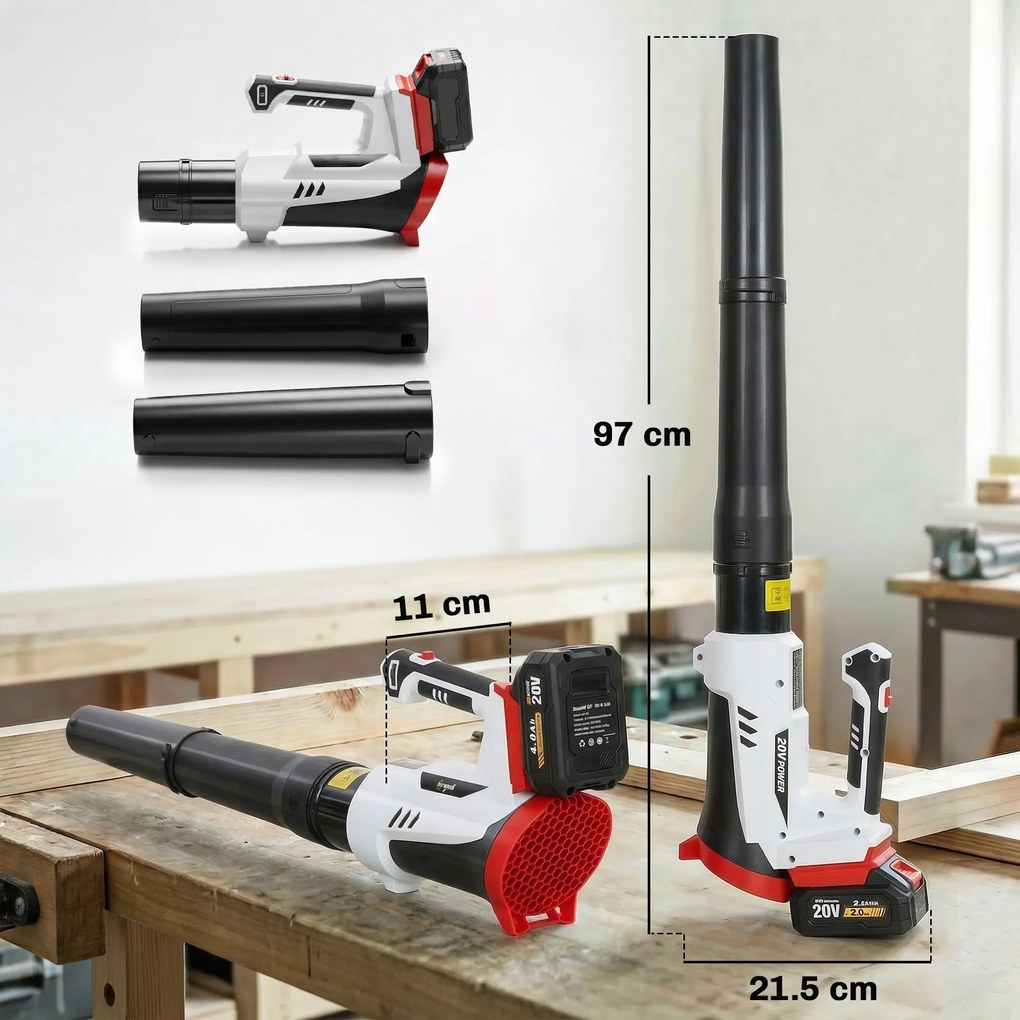 Outsunny Suflător Aspirator Tocător de Frunze 250 W cu Baterie 4000 mAh și Încărcător, 6 Viteze, 149 km/h, Alb | Aosom Romania